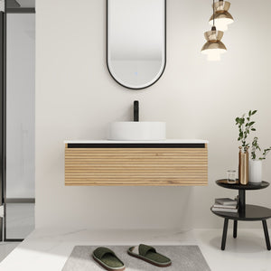 English Elm 36'' Floating Wall Mounted Vanity Plywood Cabinet with Ceramic Vessel Sink Soft Close Drawer W999S00362
