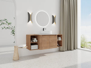 English Elm 54'' Elegant Wall-Mounted Bathroom Vanity With Ceramic Vessel Sink, Soft-Close Doors & Storage Shelves W999S00414