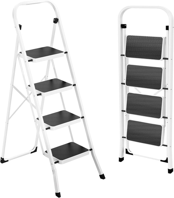 English Elm Ladder Folding Attic Stair Aluminum Alloy Pull Down with Handrail and Wide Steps W2069P490058