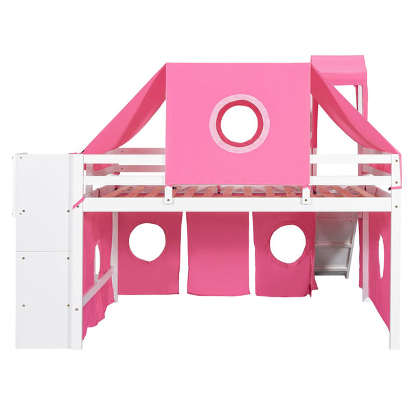English Elm Full Size Castle Loft Bed with Tent Canopy and Tower for Kids Playroom LT000569AAH-1