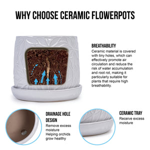 English Elm 2 Pieces Ceramic Planter Pot Set – Elegant Gloss White Flowerpots For Indoor & Outdoor Decor Spaces W3273P322374