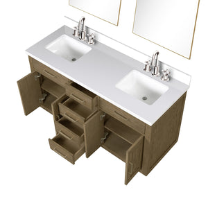 English Elm Grey Oak Double Bath Vanity 60 in. W x 22 in. D with White Quartz Top, Chrome Faucets & Dual Mirrors B2731S01797
