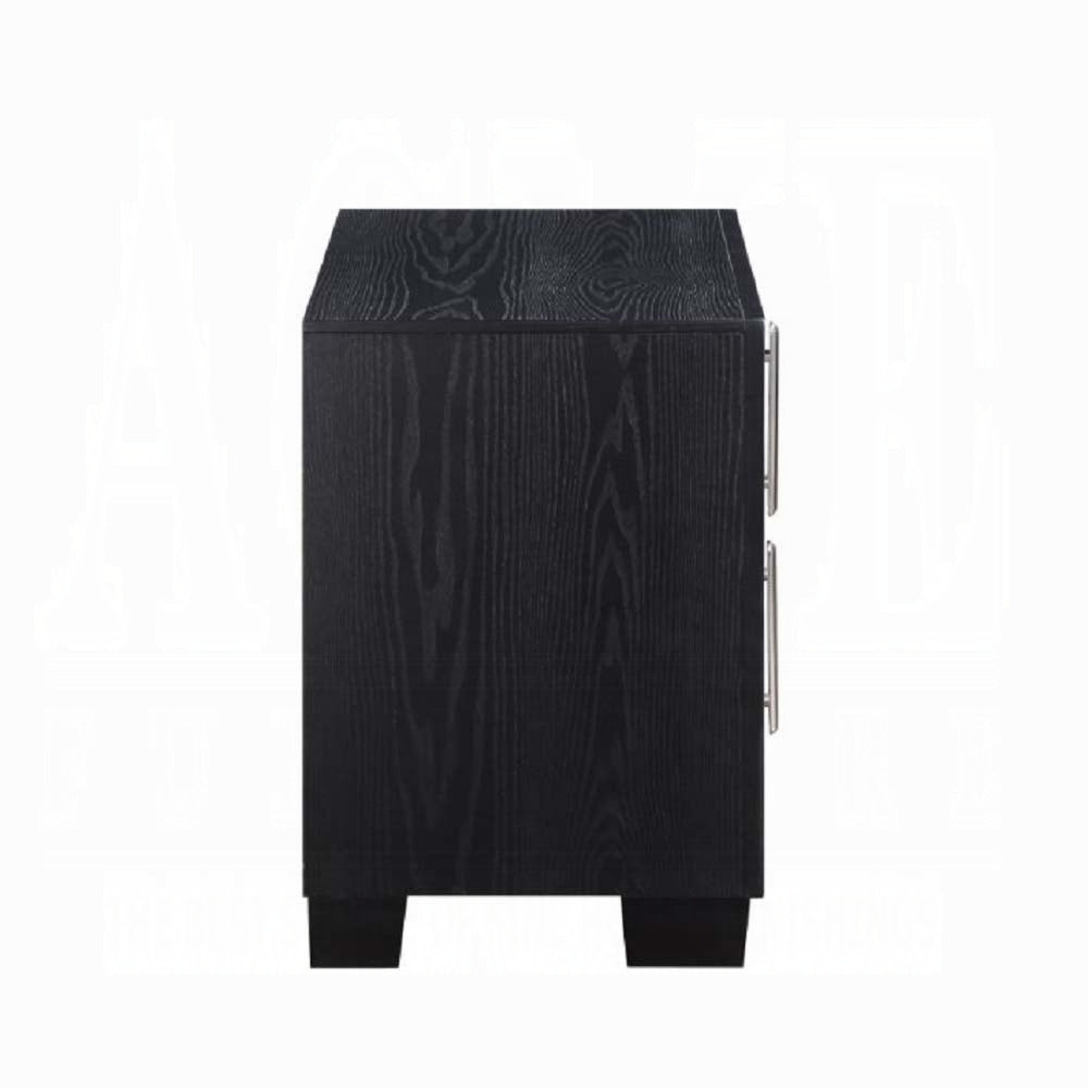 English Elm Silver Diamond Quilted 2-Drawer Nightstand with Chrome Accents, Black Finish, Spacious Top & Storage B062P209013