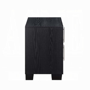 English Elm Silver Diamond Quilted 2-Drawer Nightstand with Chrome Accents, Black Finish, Spacious Top & Storage B062P209013