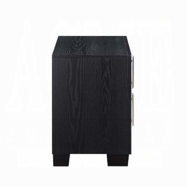English Elm Silver Diamond Quilted 2-Drawer Nightstand with Chrome Accents, Black Finish, Spacious Top & Storage B062P209013