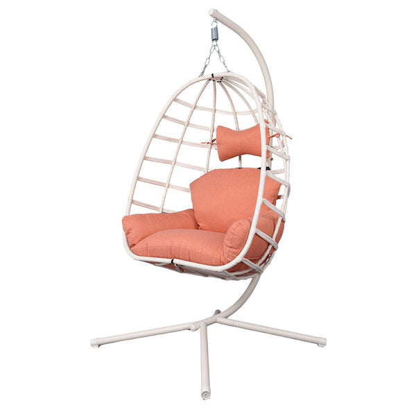 English Elm Egg Hanging Chair with Stand Pe Rattan Swing Seat Washable Cushion Patio Bedroom T5880P497430