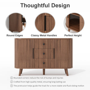 English Elm Sideboard Fluted Credenza with Three Drawers Two Doors Matte Black Modern Storage Walnut T3773P417317