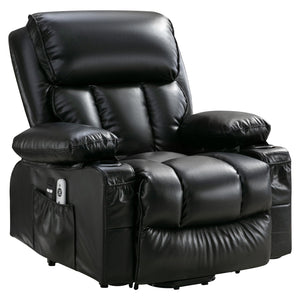 English Elm Power Lift Recliner Chair with Massage Heating Fleece Leather and Usb for Elderly Black W1807P299442