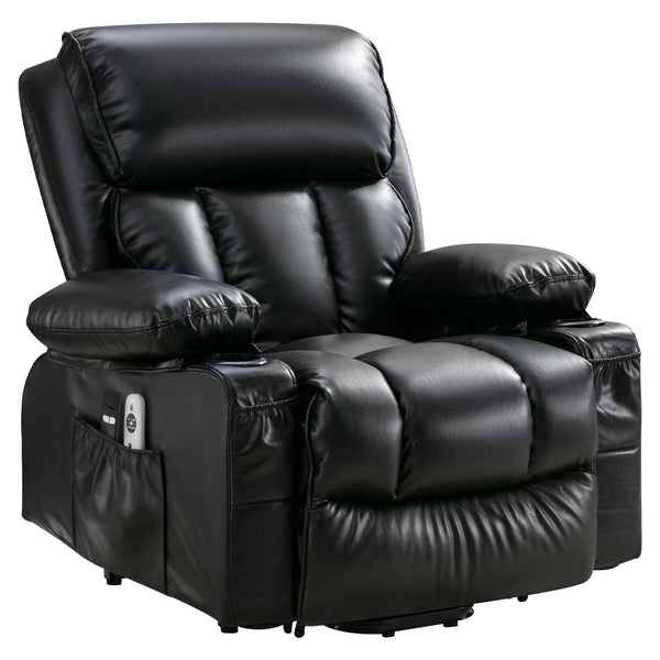 English Elm Power Lift Recliner Chair with Massage Heating Fleece Leather and Usb for Elderly Black W1807P299442