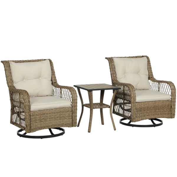 English Elm Wicker Pe Rattan 3 Piece Outdoor Bistro Set with Swivel Glider Chairs for Balcony T3971P446017