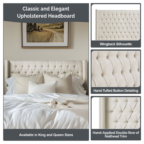 JLA Home Madison Park - Upholstered Wingback Headboard with Hand-Tufted Buttons, Double Nailhead Trim, Plush Support —64" MP116-0358