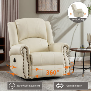 English Elm Heat Massage Rocker Swivel Recliner Chair with Lumbar Relief Nodes for Living Room Beige W3224S00028