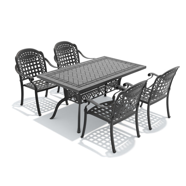 English Elm 5-piece Cast Aluminum Outdoor Dining Set Ornate Relief Patio Furniture Stackable Chairs W1710S00641