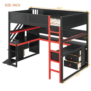 English Elm Full Size Gaming Loft Bed with Led Lighting Desk Shelves and Usb Charging Ports N820S00071J