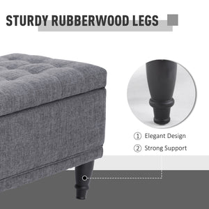 English Elm HOMCOM Linen Storage Ottoman Bench with Lift-Top and Button Tufting, Plush Seat, Durable Wood Frame Grey W2225P217746