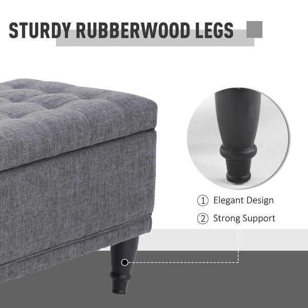 English Elm HOMCOM Linen Storage Ottoman Bench with Lift-Top and Button Tufting, Plush Seat, Durable Wood Frame Grey W2225P217746