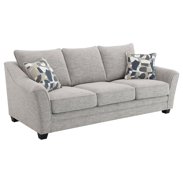 English Elm Mingle Textured Light Grey Bouclé Sofa with Flared Arms, Boxed Cushions & Tall Tapered Legs B062P342728