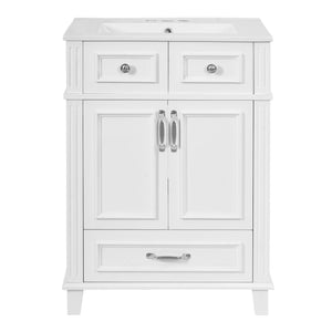 English Elm 24'' Retro Bathroom Vanity Solid Rubberwood Frame Ceramic Sink Soft Close Storage White N710P405405K