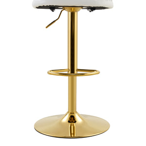 English Elm Set of 2 Adjustable Pu Leather Barstools with Chrome Base for Kitchen or Home Bar White+Gold W3875P378575