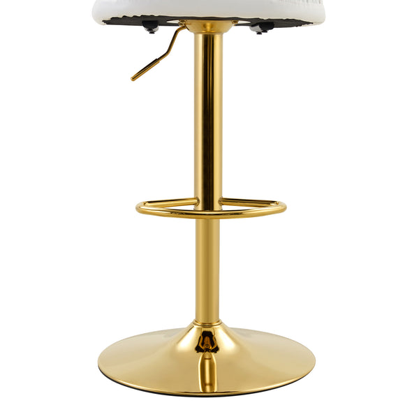 English Elm Set of 2 Adjustable Pu Leather Barstools with Chrome Base for Kitchen or Home Bar White+Gold W3875P378575