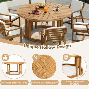 English Elm Trexm Round Acacia Outdoor Dining Table Seats Six with Umbrella Hole Slatted Top Light Teak N715P404283D