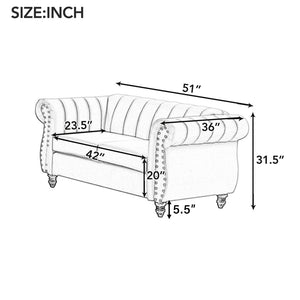 English Elm 51" Modern Sofa Dutch Fluff Upholstered Sofa With Solid Wood Legs, Buttoned Tufted Backrest,Blue