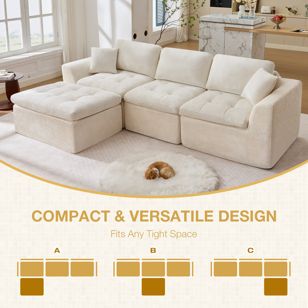 English Elm 110" Chenille Cloud Sectional Sofa Modular L-shape Deep Seat with Convertible Ottoman Beige W1521S00087