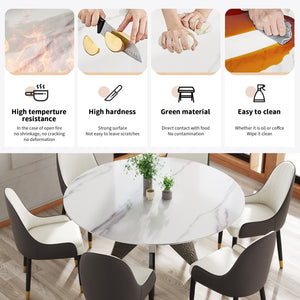 English Elm 59.05" Round Marble Dining Table With Silver Base – Modern Artificial Marble For 6-8 Guests, Chic Design W1535S00394