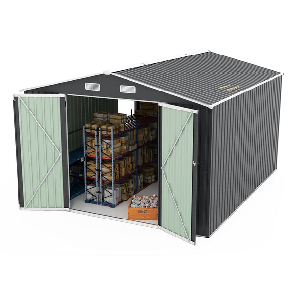 English Elm Campcraft Metal Storage Shed 10x14 Ft with Lockable Doors Vented Sloped Roof Backyard W1598S00035