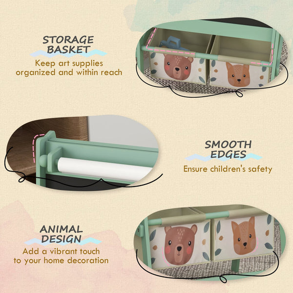 English Elm Qaba 3-in-1 Kids Art Easel with Paper Roll, Chalkboard & Whiteboard, Animal Design, Storage Baskets W2225P229626