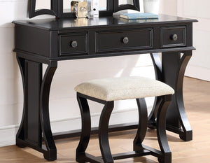 English Elm Unique Modern Pine Wood Vanity Set with 3-Panel Foldable Mirror, Cushioned Stool, Drawers — Rustic Chic B011P354536