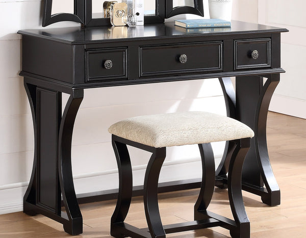 English Elm Unique Modern Pine Wood Vanity Set with 3-Panel Foldable Mirror, Cushioned Stool, Drawers — Rustic Chic B011P354536