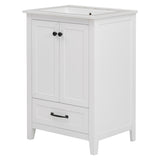 English Elm 24" Bathroom Vanity With Sink, Bathroom Vanity Cabinet With One Drawer and Doors, Solid Wood and Mdf, White