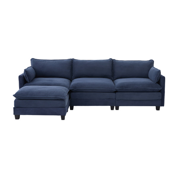 English Elm United We Win Modular Corduroy Sectional with Ottoman Low Profile Living Room Couch Navy W1568S00261