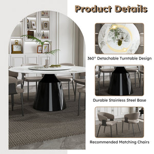 English Elm 59" Round 7-Piece Dining Set - Modern Faux Marble Table With Lazy Susan & 6 Pu Leather Chairs For Home W2700S00038