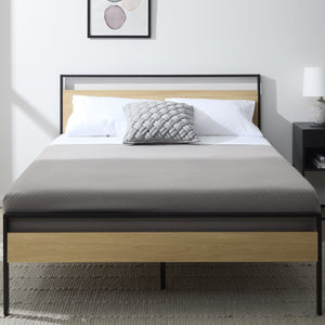 English Elm Rest Haven Open Frame Metal & Wood Platform Bed King — Industrial Hybrid Design, Headboard & Footboard Comfort B350P394829