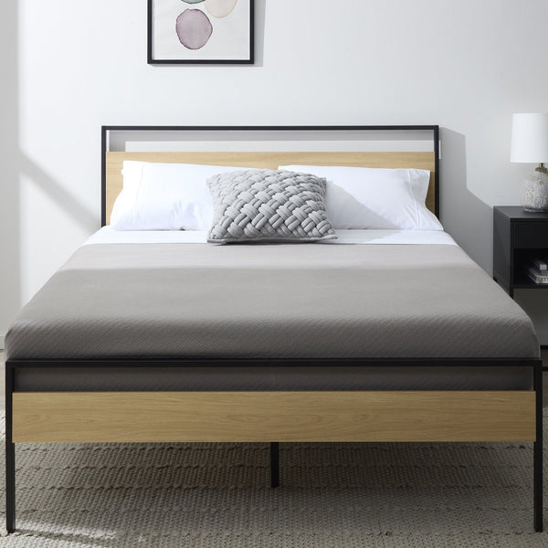 English Elm Rest Haven Open Frame Metal & Wood Platform Bed King — Industrial Hybrid Design, Headboard & Footboard Comfort B350P394829