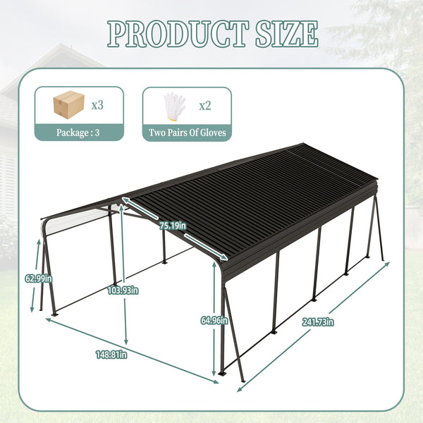 English Elm Metal Carport 12x20 Galvanized Steel Canopy Heavy Duty Outdoor Garage Shelter Kit W1598S00018