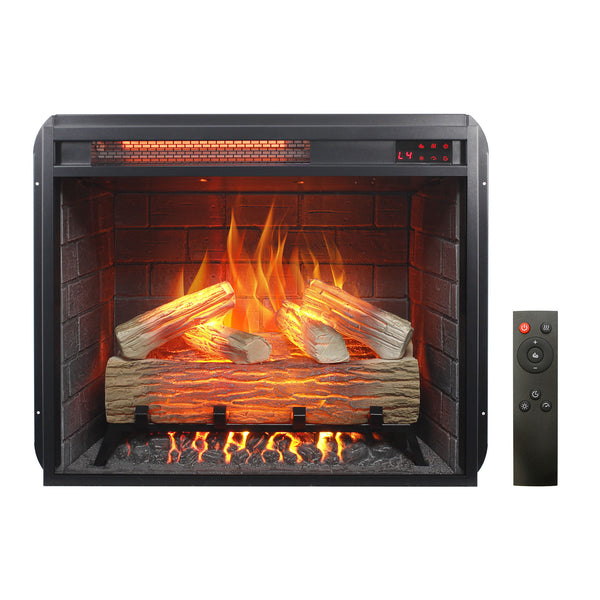 English Elm 23 Inch Infrared Quartz Electric Fireplace Insert with Log Set and Realistic Flame Effect W1769P263642