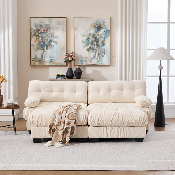 English Elm U Shaped Modular Sectional Sofa Flannelette Cloud Couch Deep Seat Plush Living Room Beige W2120S00029