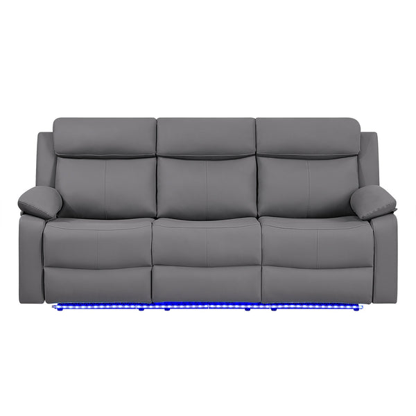 English Elm Blanche 3 Piece Reclining Sofa Set with Led Lighting Speakers and Glider Recliner Grey B201S00470