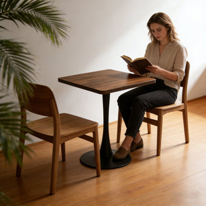 English Elm Square Tulip Pedestal Bistro Table Mid Century Walnut Finish Compact Dining for Two W2641P460037