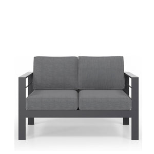English Elm 4-piece Outdoor Aluminum Conversation Set with Deep Lounge Seating and Wpc Coffee Table Dark Grey B082S00089