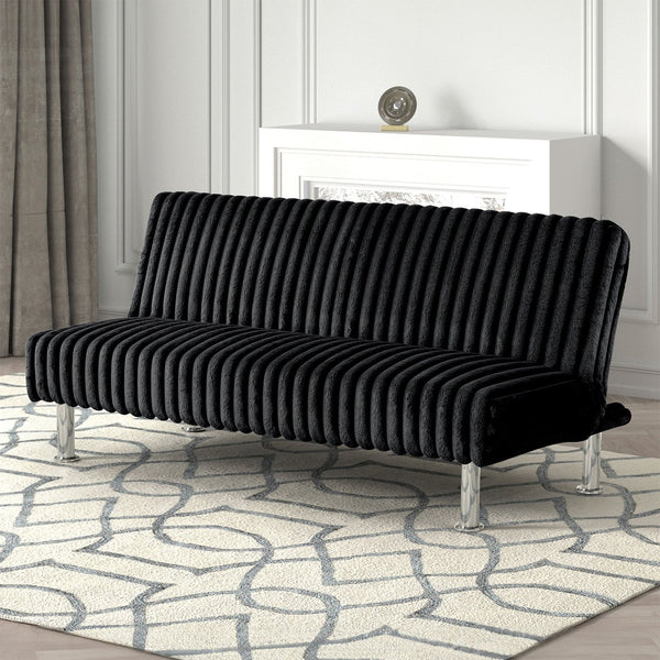 English Elm Contemporary Microfiber Futon Sofa Converts to Bed with Chrome Legs, Compact Space-Saving Design, Durable Upholstery Black 67 L x 41 W x 9 H B2741P363842