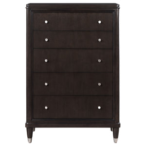 English Elm Niguel Rich Brown 5-Drawer Chest with Silver Knobs & Tapered Legs — Contemporary Bedroom Storage B062P354067
