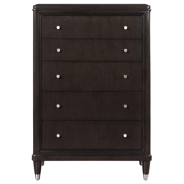 English Elm Niguel Rich Brown 5-Drawer Chest with Silver Knobs & Tapered Legs — Contemporary Bedroom Storage B062P354067