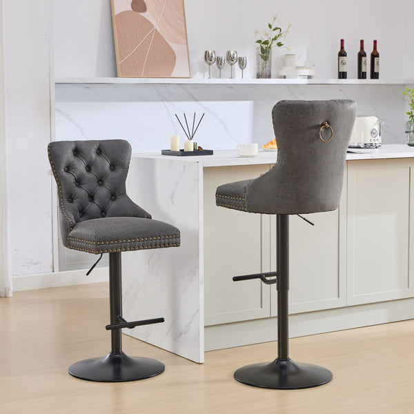 English Elm A&A Retro Pu Swivel Barstools Set Of 2, Adjustable Height 26-33", Vintage Comfort For Kitchen & Bar W1143P195203