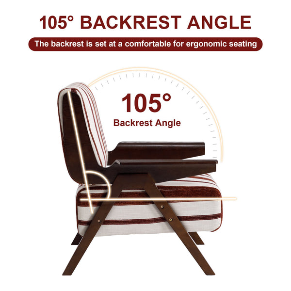 English Elm Modern Striped Linen Accent Chair Solid Wood Legs Wide Armrests for Living Room W1249P479887