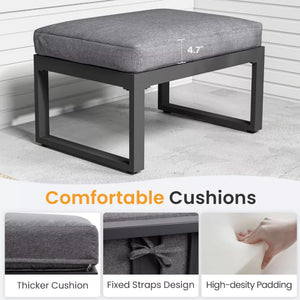 English Elm Set of 2 Outdoor Aluminum Powder-coated Patio Ottomans with Water-repellent Cushions Black+Grey B082P455135