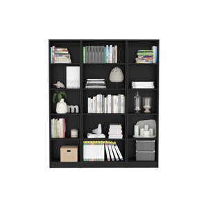 English Elm Bartow 3 Piece Home Bookcase Set - 60" Modern Black Shelving With 15 Versatile Storage Options B200S00342